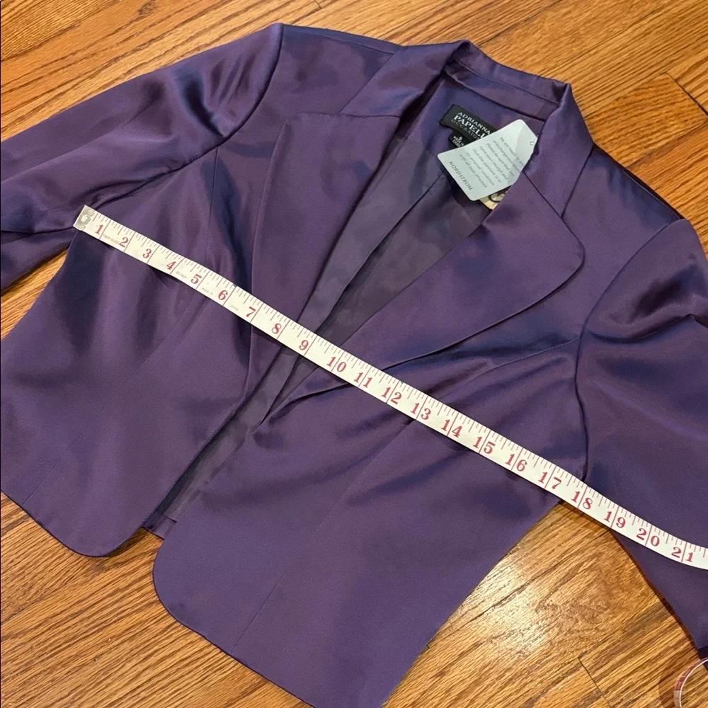 Adrianna Papell Silk purple Cropped Evening Shrug Jacket Blazer Notched Lapel 6